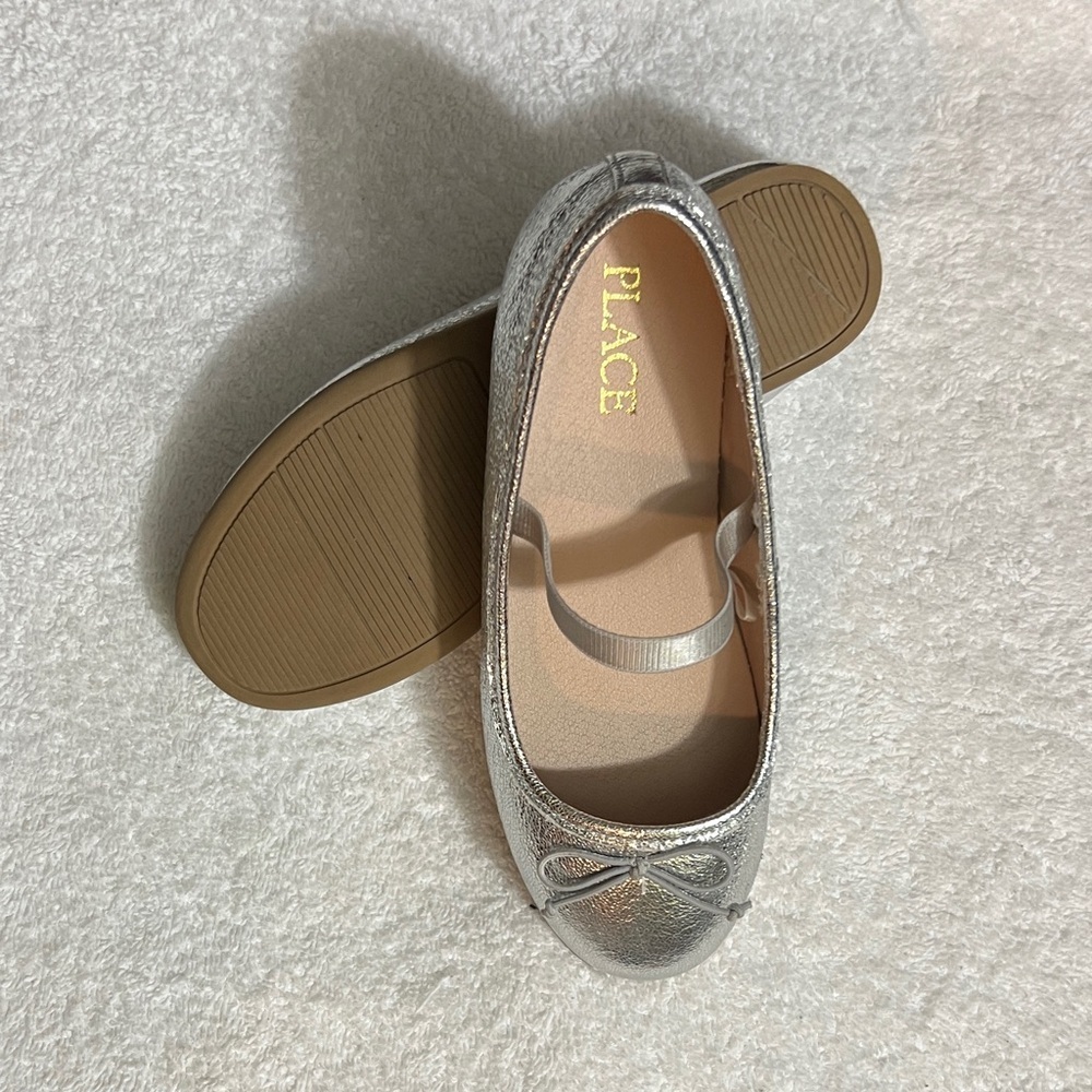 Place Shiny Silver Dress Shoes for Kids - Picture 3 of 5